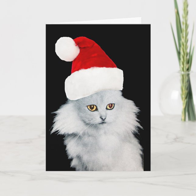 VITCHRISTMAS CAT MED JULTOMTEN HAT HELGKORT (Framsida)
