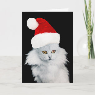 VITCHRISTMAS CAT MED JULTOMTEN HAT HELGKORT