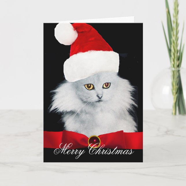 VITCHRISTMAS CAT MED JULTOMTEN HAT HELGKORT (Framsida)
