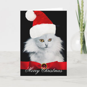 VITCHRISTMAS CAT MED JULTOMTEN HAT HELGKORT