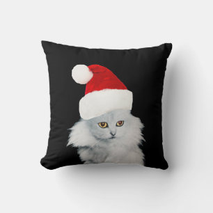 VITCHRISTMAS CAT MED JULTOMTEN HAT KUDDE