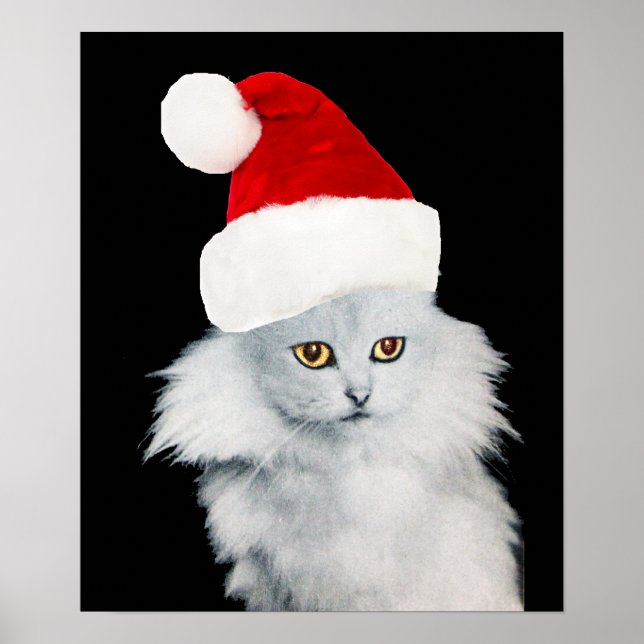 VITCHRISTMAS CAT MED JULTOMTEN HAT POSTER (Framsidan)