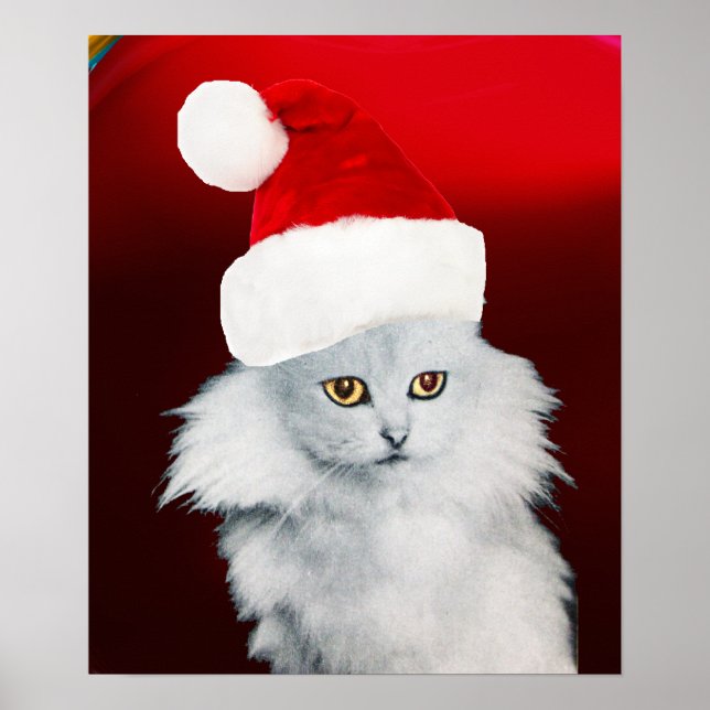 VITCHRISTMAS CAT MED JULTOMTEN HAT ,Red Ruby Poster (Framsidan)