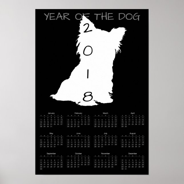 Vitcute Hund kinesiska nyårskalender 2018 P Poster (Framsidan)