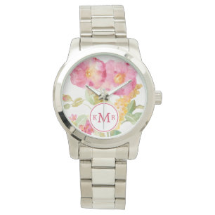 Vitdaisy för Monogram på blått Armbandsur