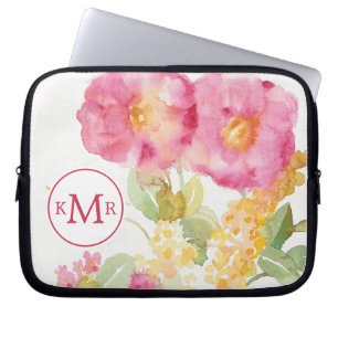Vitdaisy för Monogram på blått Laptop Fodral