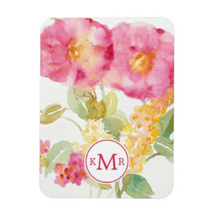 Vitdaisy för Monogram på blått Magnet