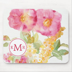 Vitdaisy för Monogram på blått Musmatta