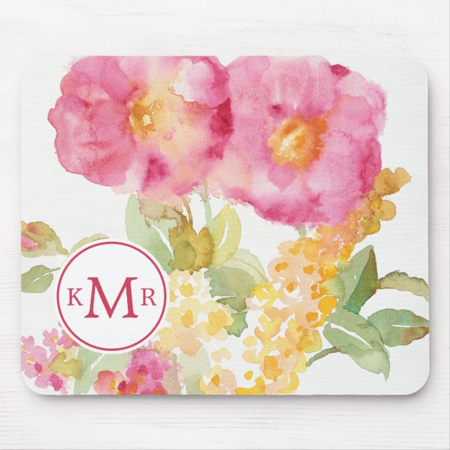 Vitdaisy för Monogram | på blått Musmatta (Framsidan)