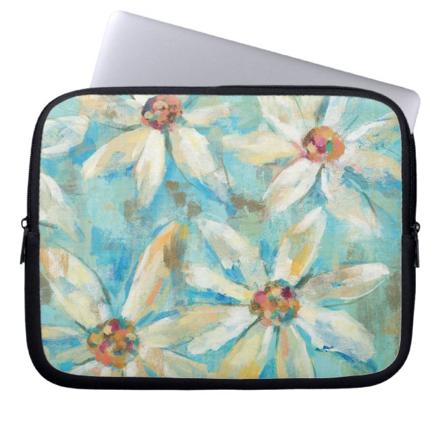 Vitdaisy på blått laptop sleeve (Framsidan)
