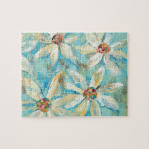 Vitdaisy på blått pussel