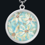 Vitdaisy på blått silverpläterat halsband<br><div class="desc">Spridda vitdaisy på blått. Silvia Vassileva</div>