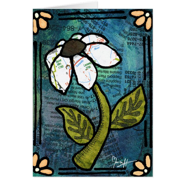 Vitdaisy på blåttbakgrund - Collage OBS Kort (Framsidan)