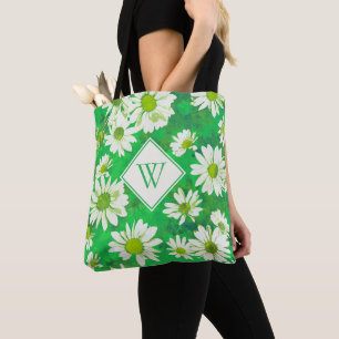 Vitdaisy på den Monogrammed gröna blommönstret Tygkasse