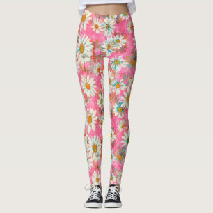 Vitdaisy på rosa blommönster leggings