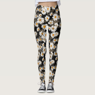 Vitdaisy på svart blommönster leggings