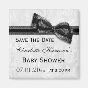 Vitdamast & svart pilbågebaby showerspara datera magnet