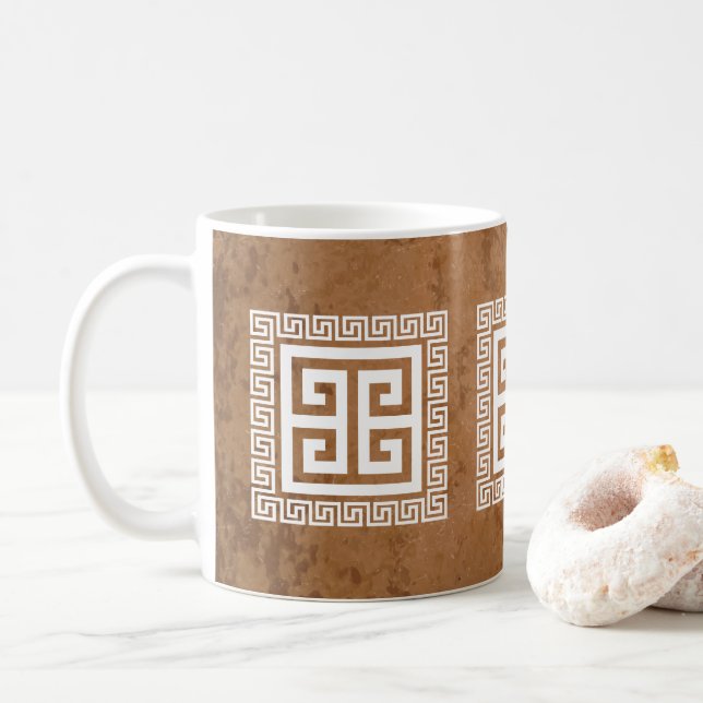 Vitdesign för grekiska Nyckel Mönster Kaffemugg (Med munk)