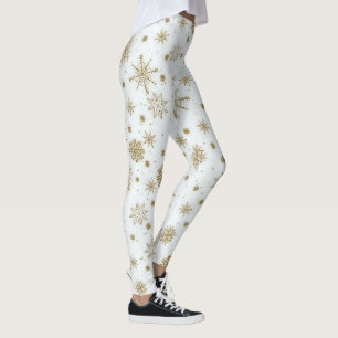Vitdesign för guld Snöflingor Leggings