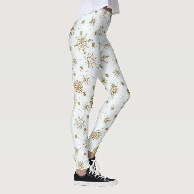 Vitdesign för guld Snöflingor Leggings (Höger)