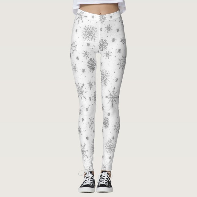 Vitdesign för silver Snöflingor Leggings (Framsida)