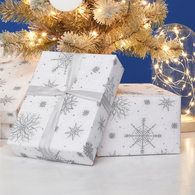 Vitdesign för silver Snöflingor Presentpapper (Helgdagar)