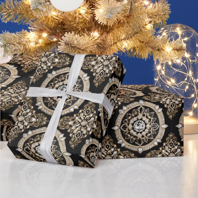 Vitdiamanter, guld gräns mandala glamor presentpapper (Helgdagar)