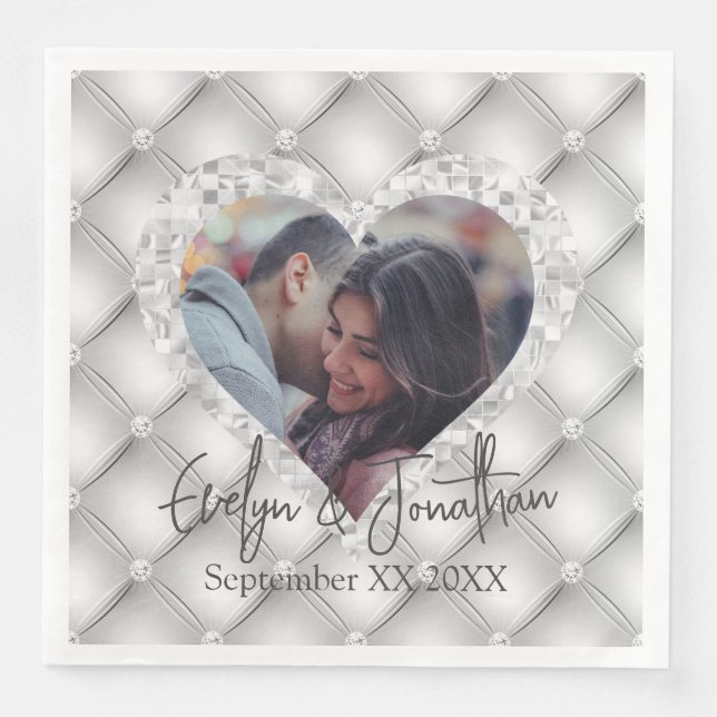 Vitdiamanter Silver Mosaic Heart Photo Pappersservett (Framsida)