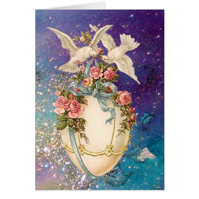 VITDOKUMENT MED PÅSKÄGG,BLÅTA BÅDA,ROSA ROS HÄLSNINGSKORT (Framsidan)