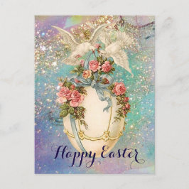 VITDOKUMENT MED PÅSKÄGG,BLÅTA BÅDA,ROSA ROS HELG VYKORT