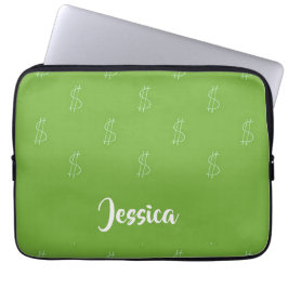 Vitdollartecken på grönt laptop fodral