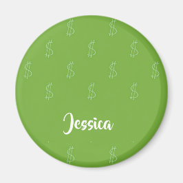 Vitdollartecken på grönt magnet