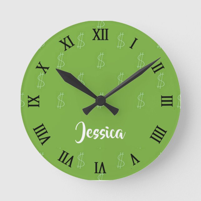 Vitdollartecken på grönt rund klocka (Framsida)