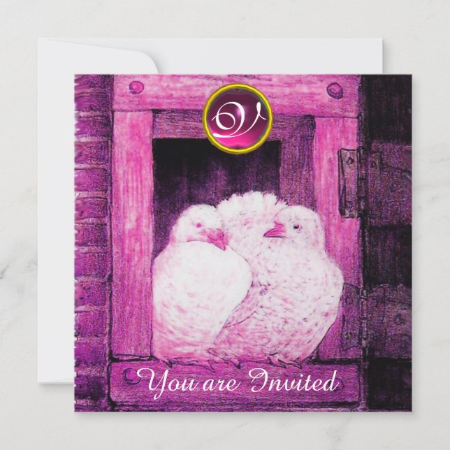 VITDOVER I ROSA WINDOW,BRÖLLOP GEM MONOGRAM INBJUDNINGAR (Framsida)