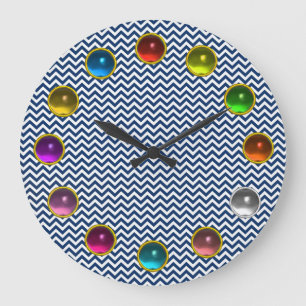 VITE BLUE CHEVRON OCH FÄRGFULLA 3D GEM-STONDER STOR KLOCKA