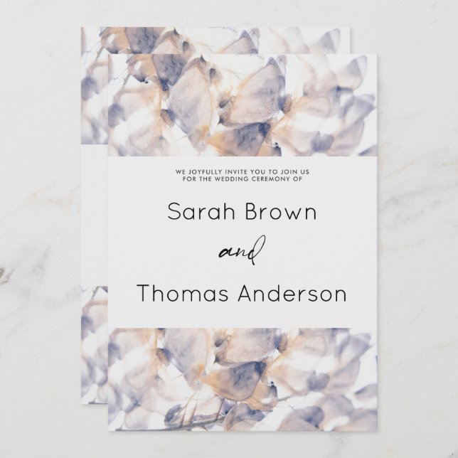 VITE & BLUE PATELES BLOMMIGT ELEGANT MÖHIPPA BRÖLL INBJUDNINGAR (Fram/baksida)