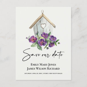 VITE BOHO RUSTIC BLOMMIGT BIRDHOUSE SPARA DATUM MEDDELANDE VYKORT