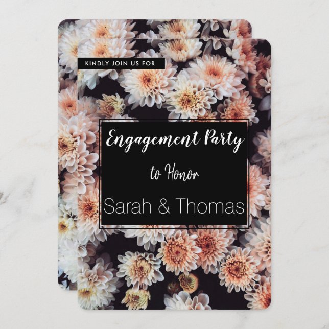 VITE DAHLIA BLOMMIGT ELEGANT FÖRLOVNINGSFEST INBJUDNINGAR (Fram/baksida)