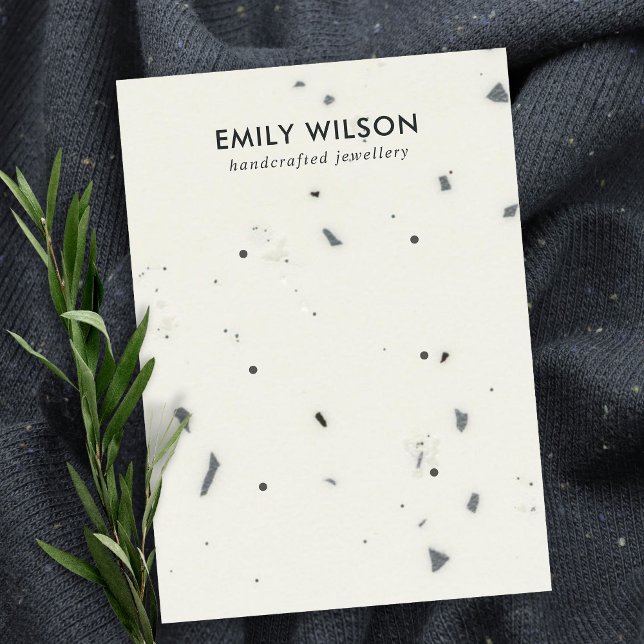 VITE GRÅTT TERRAZO 3 STUD EARRING VISNING CARD VISITKORT (Skapare uppladdad)