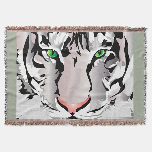 VITE/ GRÅTT TIGER THROW BLANKET MYSFILT (Framsidan)