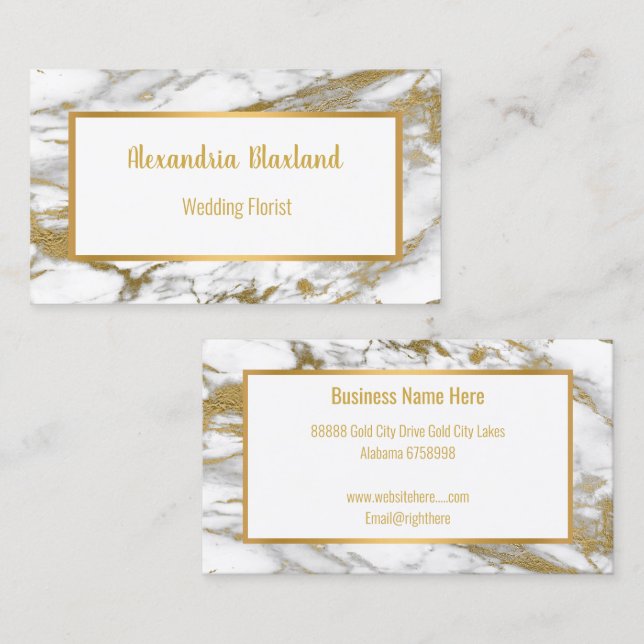 VITE GULD MARBLE ABSTRAKT AFFÄRSKORT VISITKORT (Fram/baksida)