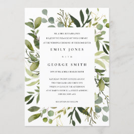 VITE LEAFY RAM GRÖNT FOLIAGE WATERCOLOR BRÖLLOP INBJUDNINGAR