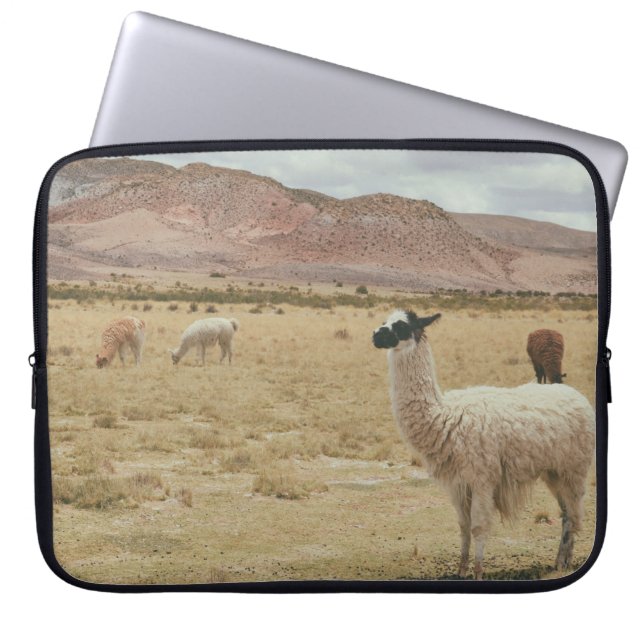 VITE LLAMA PÅ BROWN GRASS LAPTOP FODRAL (Framsidan)