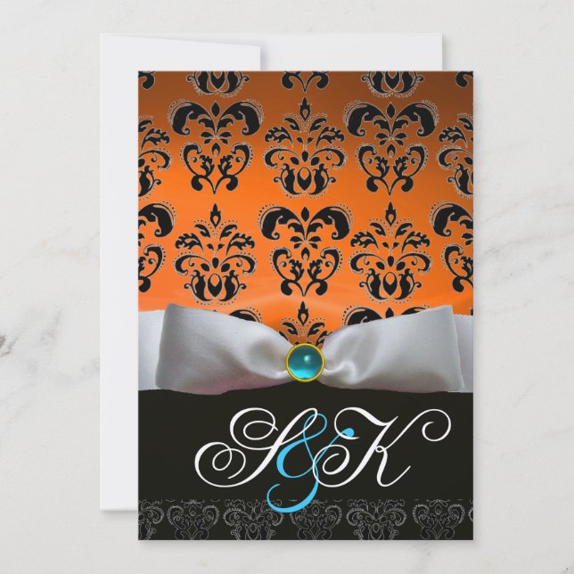 VITE RIBBON ORANGE BLUE BLACK DAMASK MONOGRAM INBJUDNINGAR (Framsida)