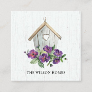 VITE WOODEN BLOMMIGT BIRDHOUSE REAL GODS REALTOR FYRKANTIGT VISITKORT