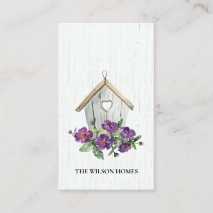VITE WOODEN BLOMMIGT BIRDHOUSE REAL GODS REALTOR VISITKORT