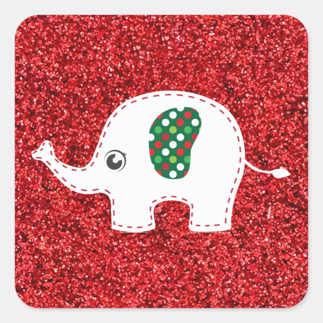 Vitelefantröd glitter-dekal fyrkantigt klistermärke (Framsida)