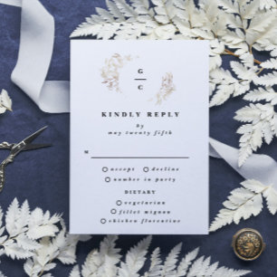 VitElegant Botaniska Monogram Bröllop OSA Kort