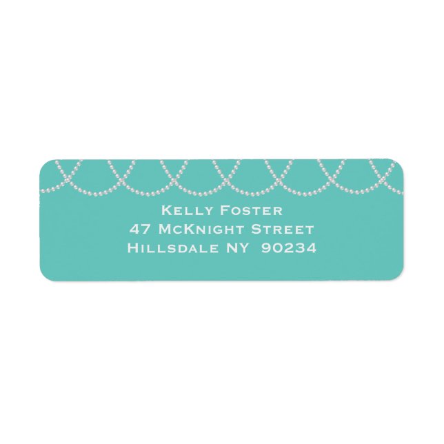 Vitetikett för turkos- och pärlMöhippa Returadress Etikett (Framsidan)
