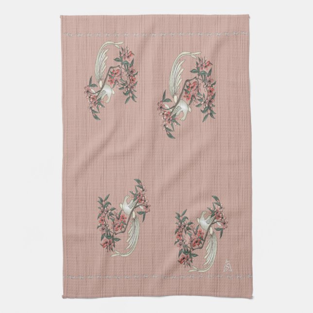 Vitfågel - Blommar av körsbär Peach Kökshandduk (Vertikal)